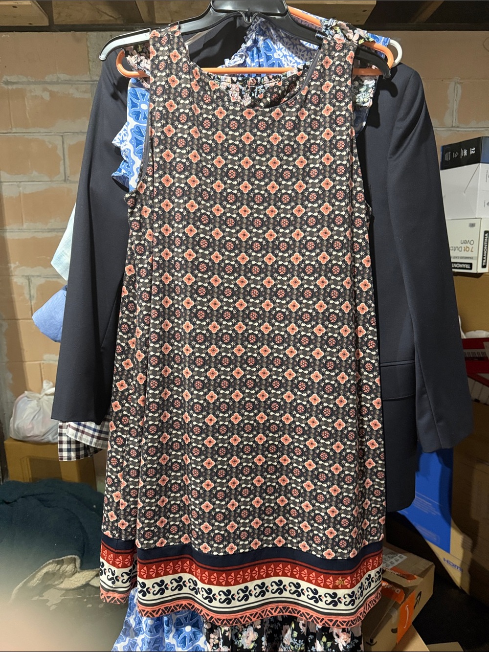 Sleeveless Black Floral Dress with Red Border - Women's